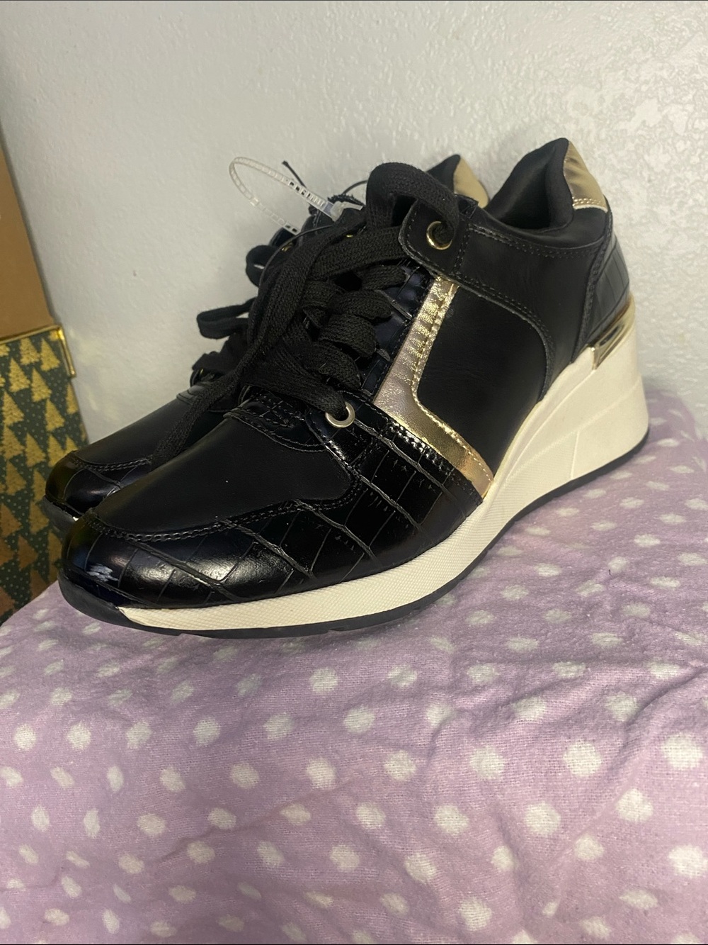 Aldo Black and Gold Wedge Sneakers